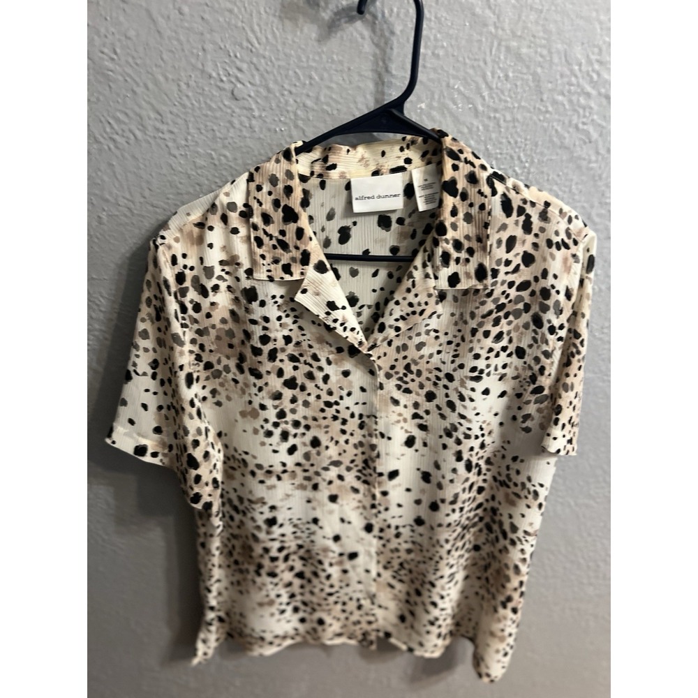 Alfred Dunner Size 16 Button Up Short Sleeve‎ Shirt Women Animal Print